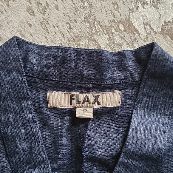 Flax Linen Collarless Button Down Shirt Jacket Roll Sleeve Sz4-6 - Picture 3 of 7